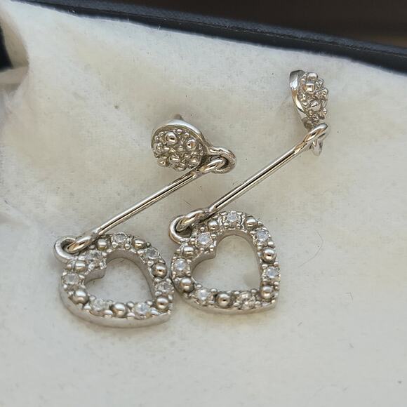 Sterling Silver Heart Earrings 2 Inch CZ Dangle Long Drop Jewelry - Picture 8 of 9